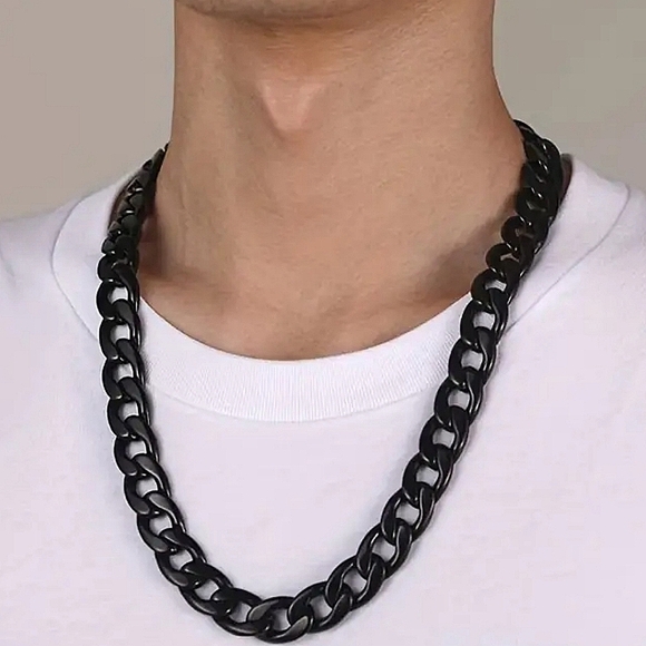 New! MEN'S Black 15mm Cuban Link Chain. 22 Inch - Picture 1 of 2